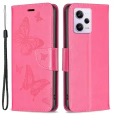 Xiaomi Redmi Note 12 Pro 5G Fodral Med Fj&auml;ril Tryck Rosa