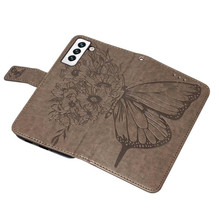 Bild 6, Samsung Galaxy S23 Fodral Fjäril Tryck Grå