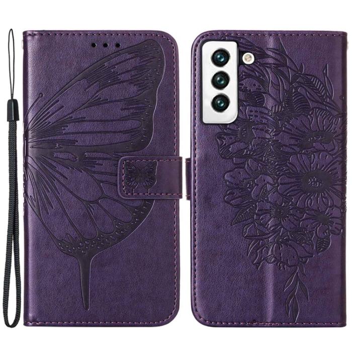 Bild 1, Samsung Galaxy S23 Fodral Fjäril Tryck Mörk Lila