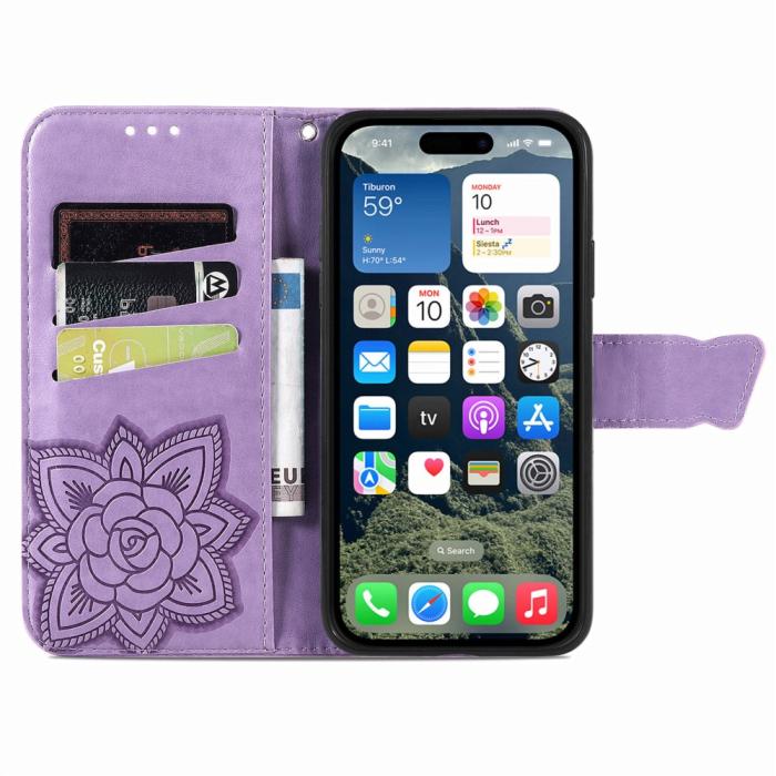 Bild 3, iPhone 17e / 16e Fodral Med Fjäril Tryck Lila