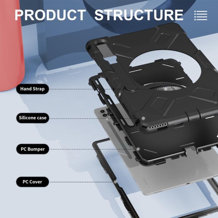 Bild 4, Samsung Galaxy Tab S9 Ultra Skal 360 Rotation Shockproof Med Rem