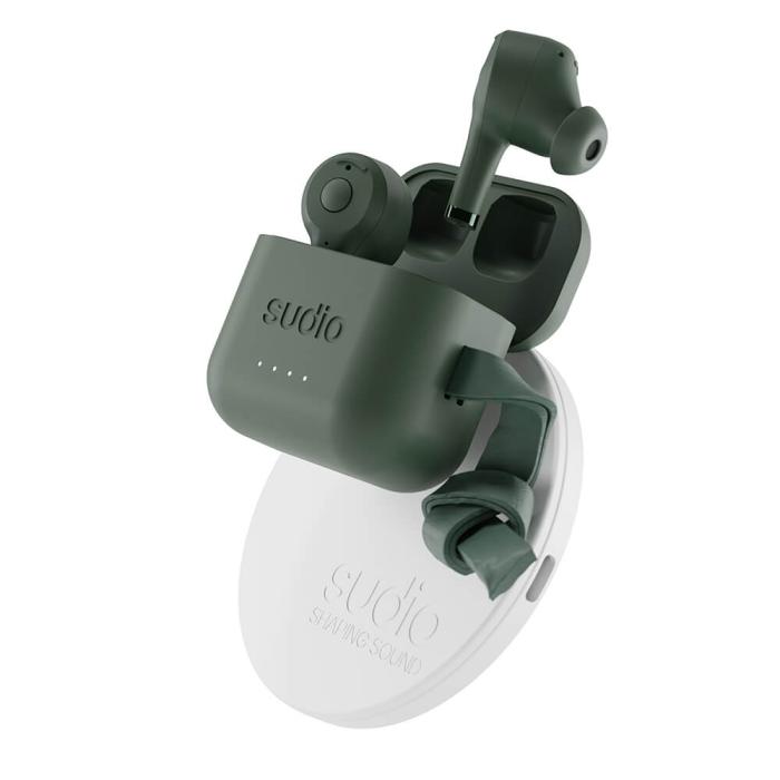 Bild 1, Sudio Hörlur ETT + QI Laddare TWS In-Ear Grön