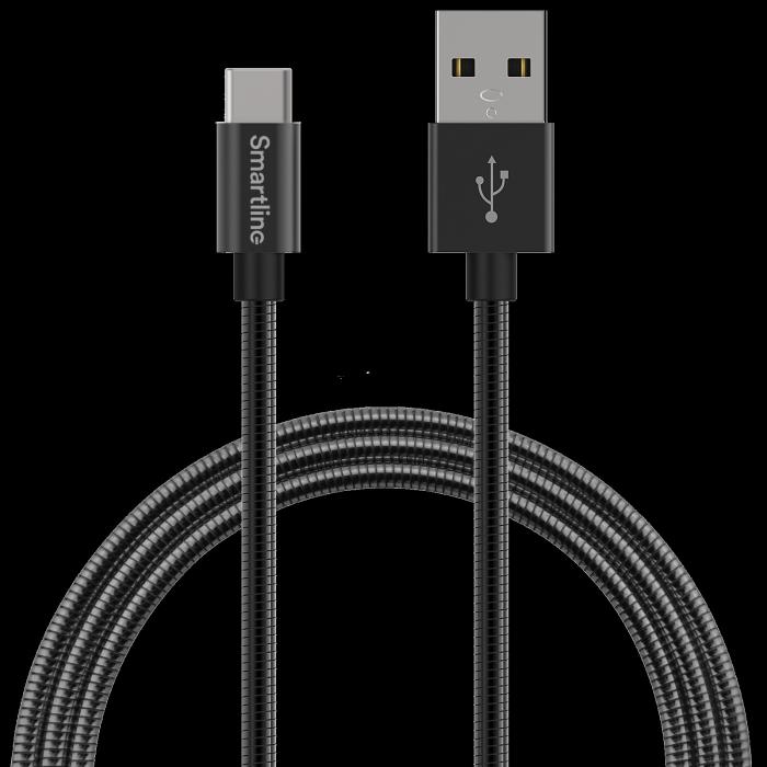 Bild 1, Smartline 1m 3A USB-C Laddningskabel Metallic Svart