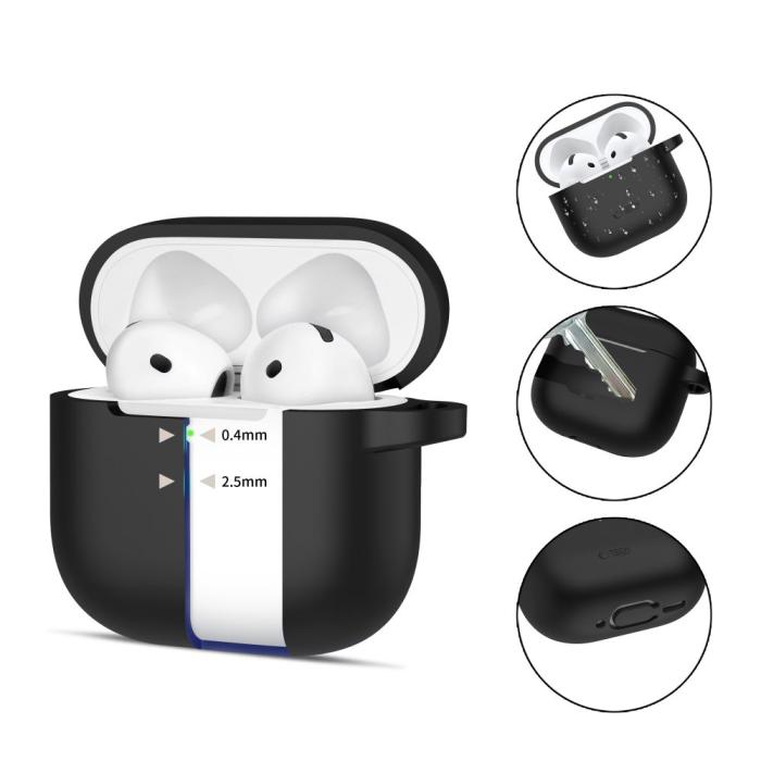 Bild 2, Tech-Protect AirPods 4 Skal Silikon Hook Svart