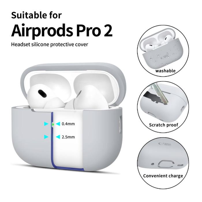 Bild 2, Tech-Protect AirPods Pro 1/2 Skal Silikon Crayon Grey