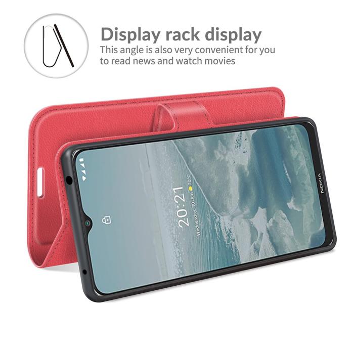 Bild 6, Nokia G10 / G20 Fodral Litchi Läder Röd