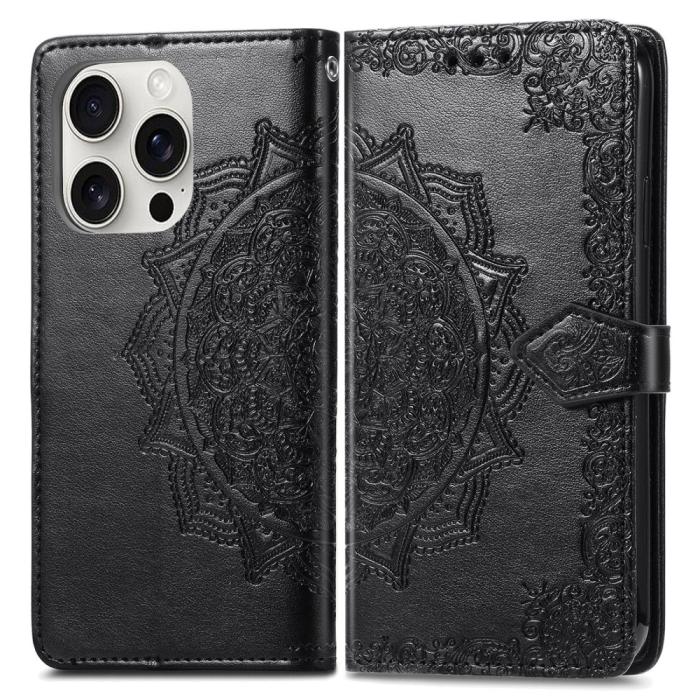 Bild 1, iPhone 16 Pro Max Fodral Mandala Läder Svart