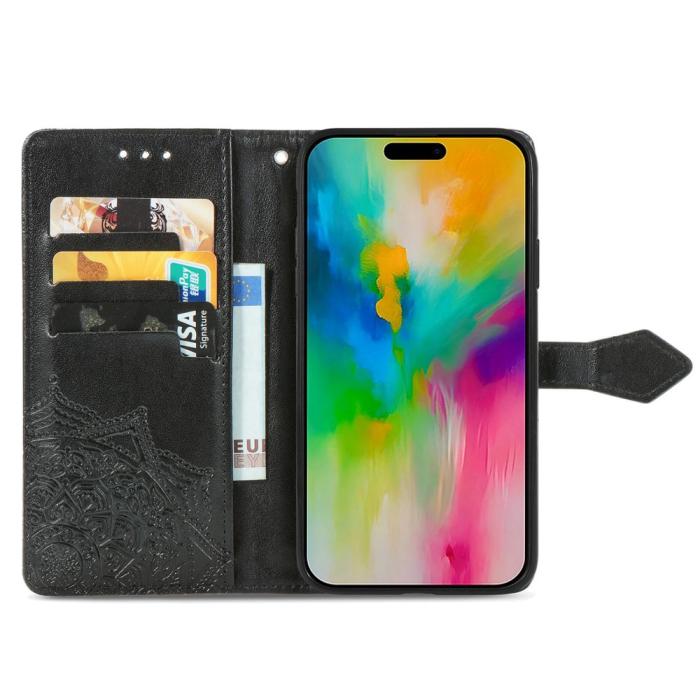 Bild 2, iPhone 16 Pro Max Fodral Mandala Läder Svart