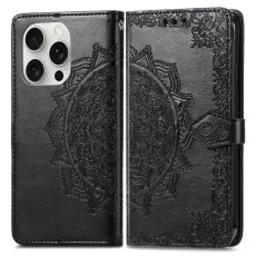 iPhone 16 Pro Max Fodral Mandala Läder Svart