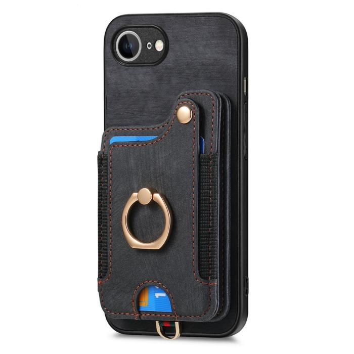 Bild 3, iPhone 17e / 16e Skal Med Korthållare RFID Retro Läder Svart