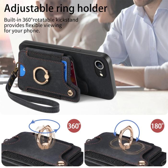 Bild 5, iPhone 17e / 16e Skal Med Korthållare RFID Retro Läder Svart