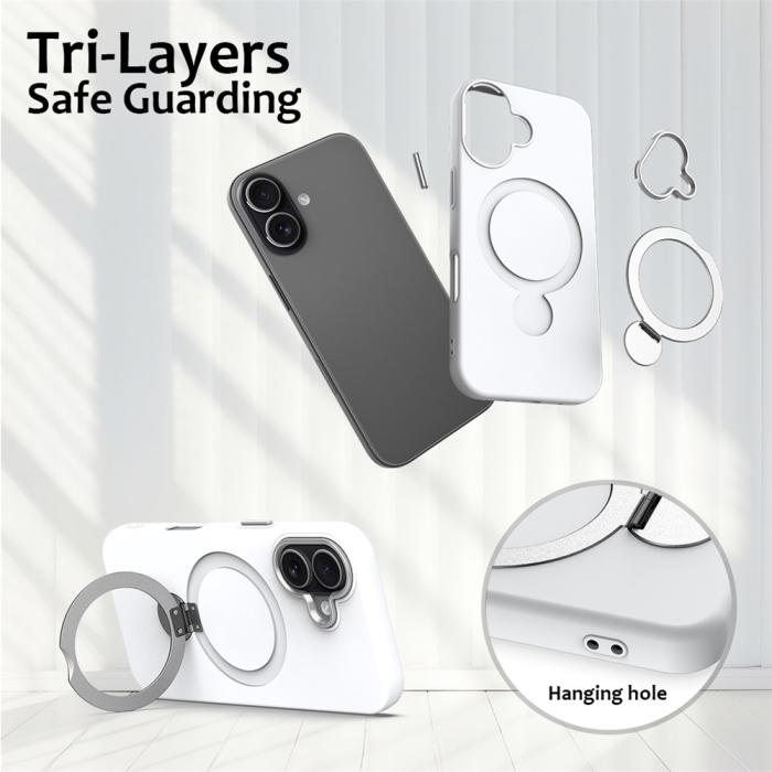 Bild 6, iPhone 16 Skal MagSafe Kickstand Hybrid Vit