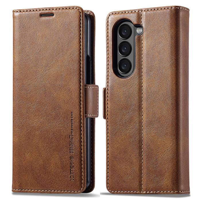 Bild 1, LC.IMEEKE Galaxy Z Fold 5 Fodral RFID Läder Brun