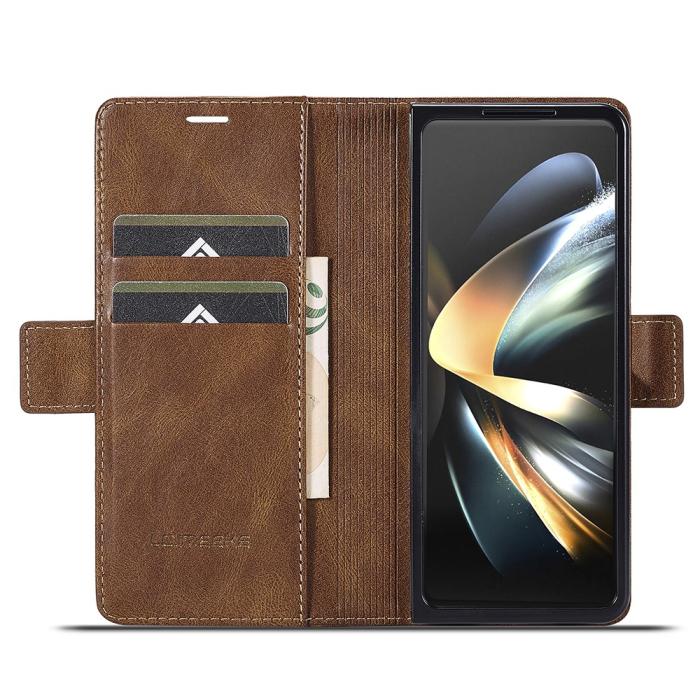 Bild 2, LC.IMEEKE Galaxy Z Fold 5 Fodral RFID Läder Brun