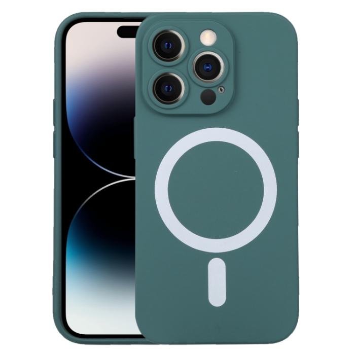 Bild 1, iPhone 15 Pro Skal MagSafe Liquid Silikon Mörk Grön
