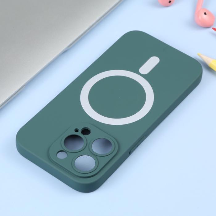 Bild 3, iPhone 15 Pro Skal MagSafe Liquid Silikon Mörk Grön