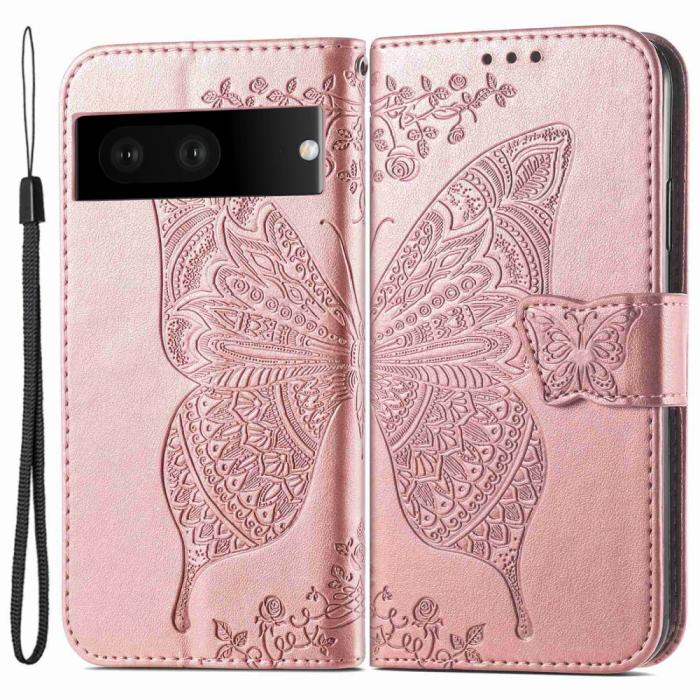 Bild 1, Google Pixel 7 Fodral Fjäril Tryck Roséguld