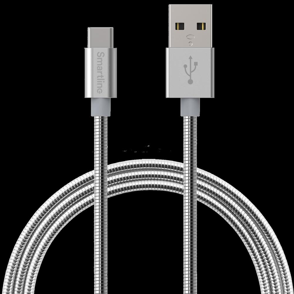 Smartline 1m 3A USB-C Laddningskabel Metallic Silver