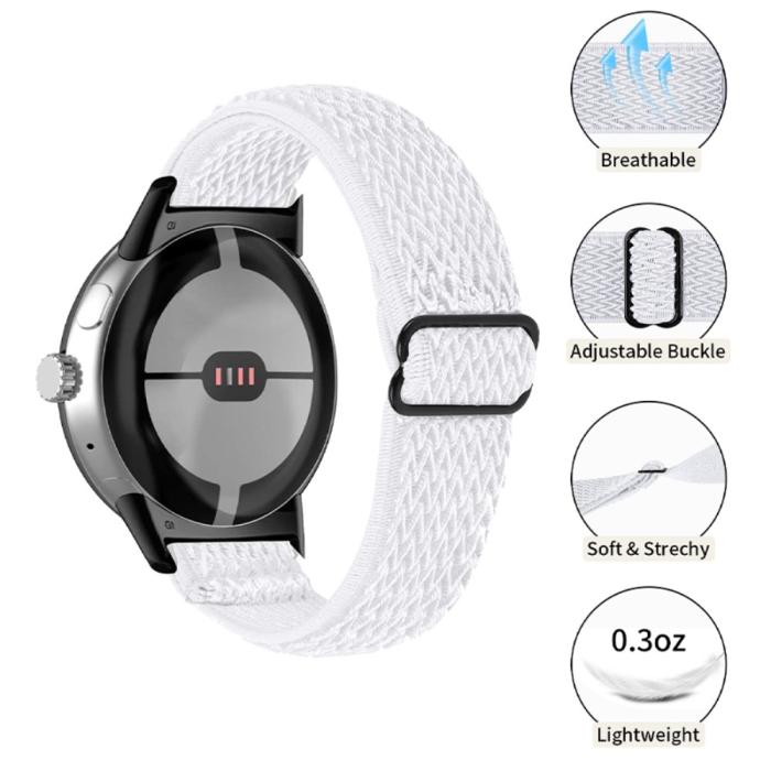 Bild 2, Google Pixel Watch / Watch 2 Justerbart Nylon Armband Vit