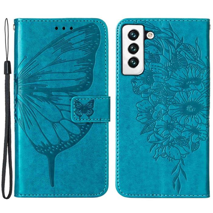 Bild 1, Samsung Galaxy S23 Fodral Fjäril Tryck Blå