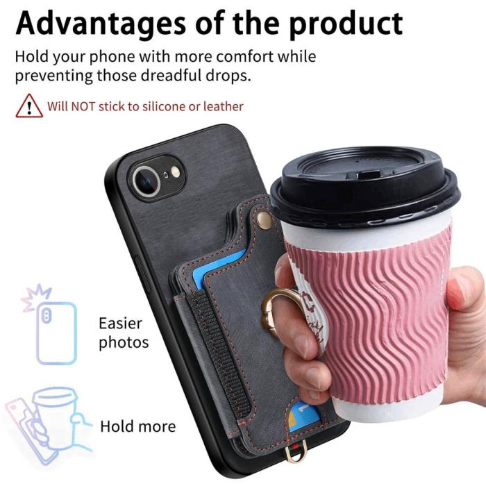 Bild 6, iPhone 17e / 16e Skal Med Korthållare RFID Retro Läder Svart