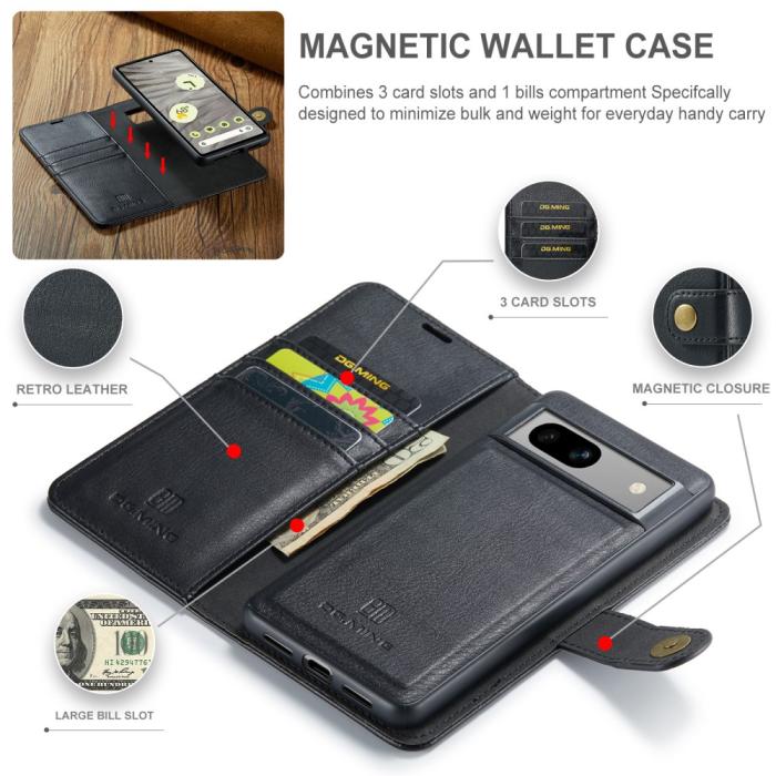 Bild 6, DG.MING Google Pixel 7A 2in1 Magnet Fodral / Skal Svart