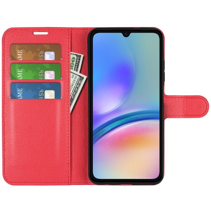 Bild 2, Samsung Galaxy A05s 4G Fodral Litchi Läder Röd