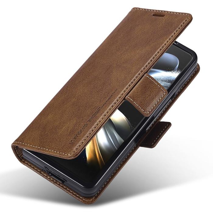 Bild 4, LC.IMEEKE Galaxy Z Fold 5 Fodral RFID Läder Brun