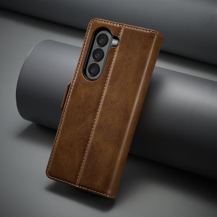 Bild 6, LC.IMEEKE Galaxy Z Fold 5 Fodral RFID Läder Brun