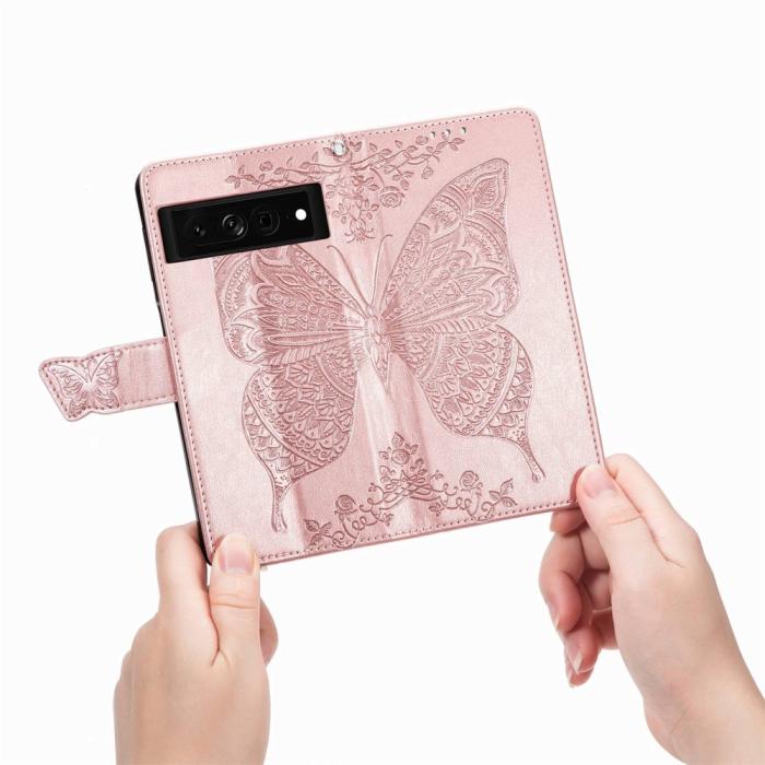 Bild 4, Google Pixel 7 Fodral Fjäril Tryck Roséguld
