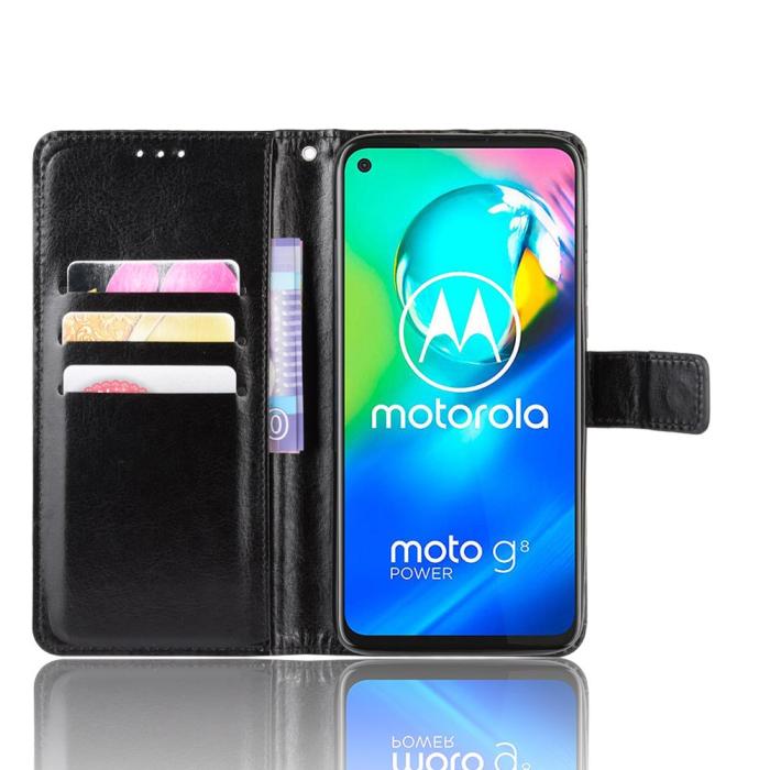 Bild 4, Motorola Moto G8 Power - Crazy Horse Plånboksfodral - Svart