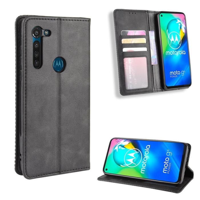 Bild 1, Motorola Moto G8 Power - Vintage Plånboksfodral - Svart