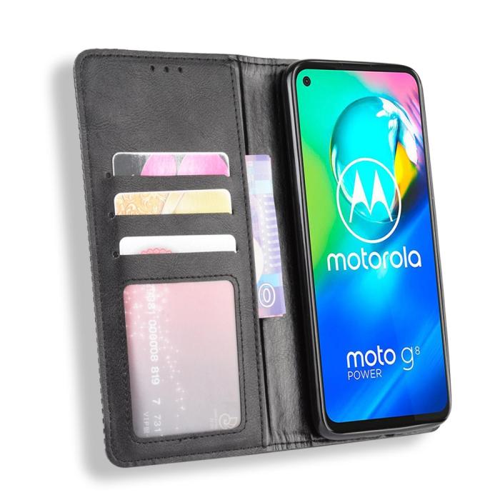 Bild 4, Motorola Moto G8 Power - Vintage Plånboksfodral - Svart