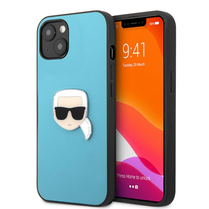 Bild 1, Karl Lagerfeld iPhone 13 Skal PU Läder Karl Head Blå