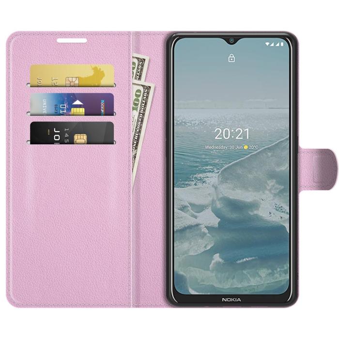 Bild 4, Nokia G10 / G20 Fodral Litchi Läder Ljus Rosa