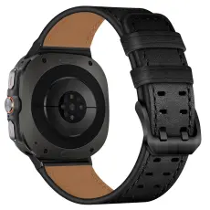 Samsung Galaxy Watch 8 46/44/40 mm Armband &Auml;kta L&auml;der Svart