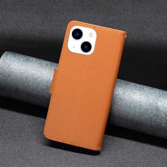 Bild 5, iPhone 15 Fodral Shark Litchi Läder Brun