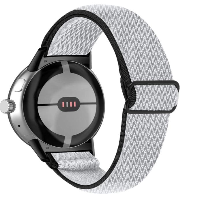 Bild 1, Google Pixel Watch / Watch 2 Justerbart Nylon Armband Svart/Vit