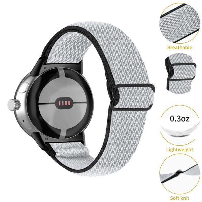 Bild 2, Google Pixel Watch / Watch 2 Justerbart Nylon Armband Svart/Vit