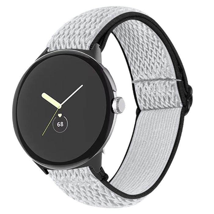 Bild 3, Google Pixel Watch / Watch 2 Justerbart Nylon Armband Svart/Vit