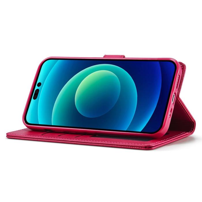 Bild 4, LC.IMEEKE iPhone 15 Fodral Läder Rosa/Röd