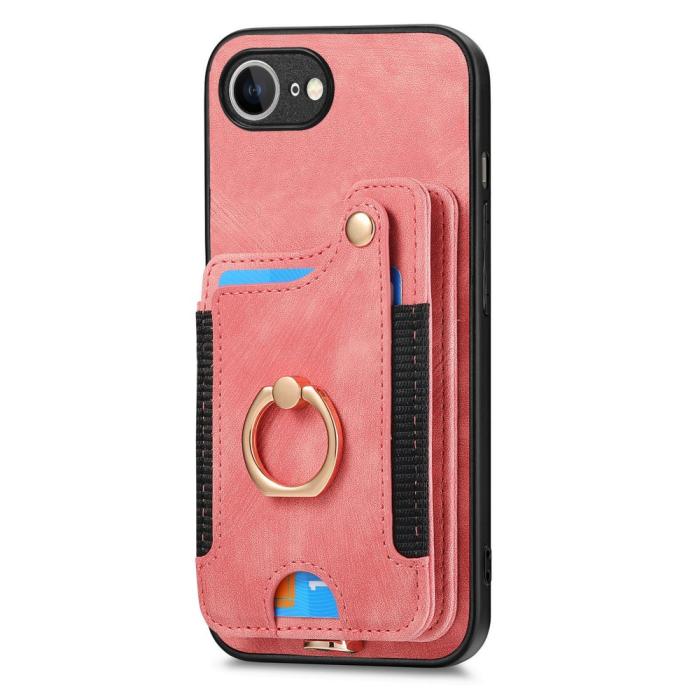 Bild 3, iPhone 17e / 16e Skal Med Korthållare RFID Retro Läder Rosa