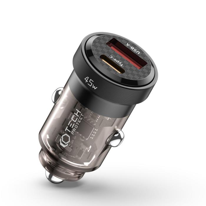 Bild 1, Tech-Protect 45W PD QC USB-C/USB-A Billaddare Svart