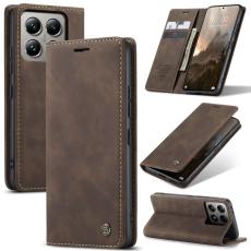 CASEME Xiaomi 14T Pro Fodral Flip L&auml;der M&ouml;rk Brun