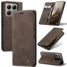 CASEME Xiaomi 14T Pro Fodral Flip L&auml;der M&ouml;rk Brun