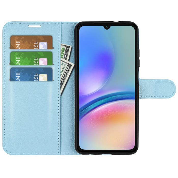 Bild 2, Samsung Galaxy A05s 4G Fodral Litchi Läder Ljus Blå