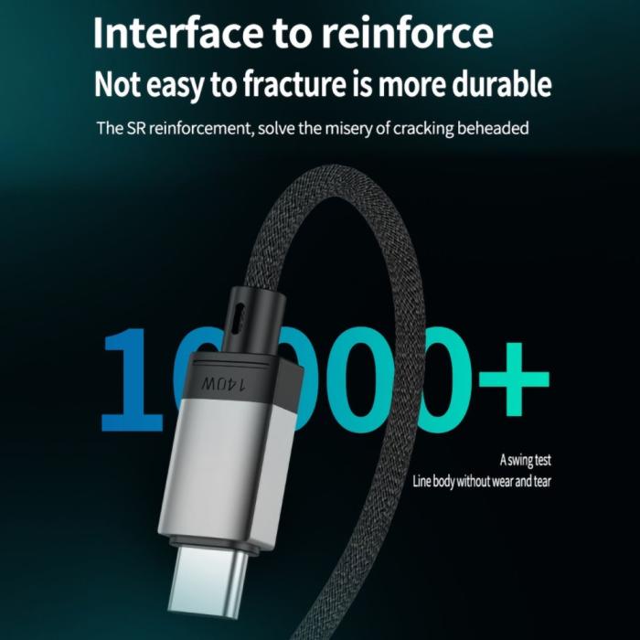 Bild 5, 2m 140W USB-C - MagSafe 3 Magnetisk Nylon Kabel Grå