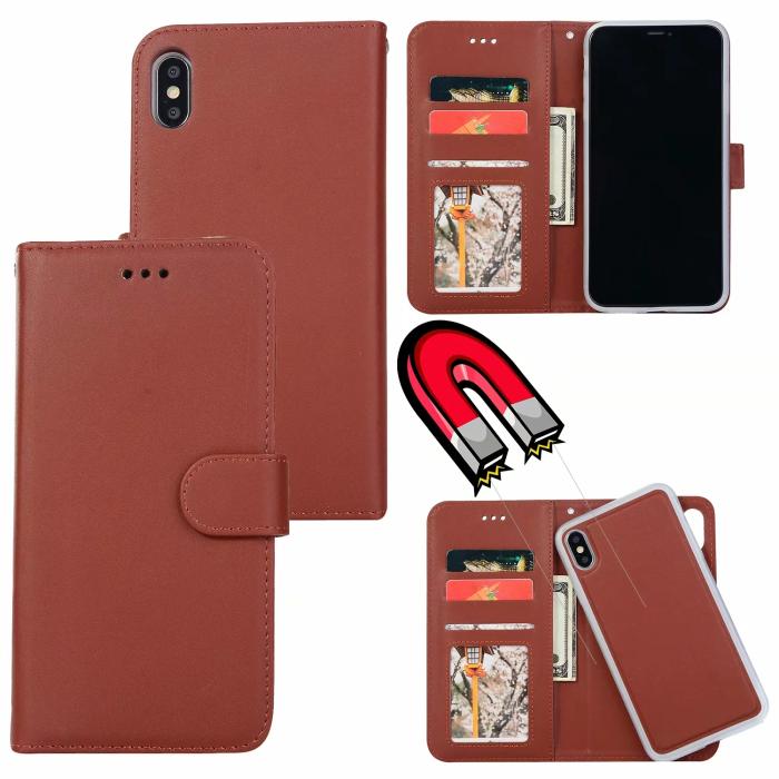 Bild 1, iPhone X/Xs - Plånboksfodral / Magnet Skal 2in1 - Brun
