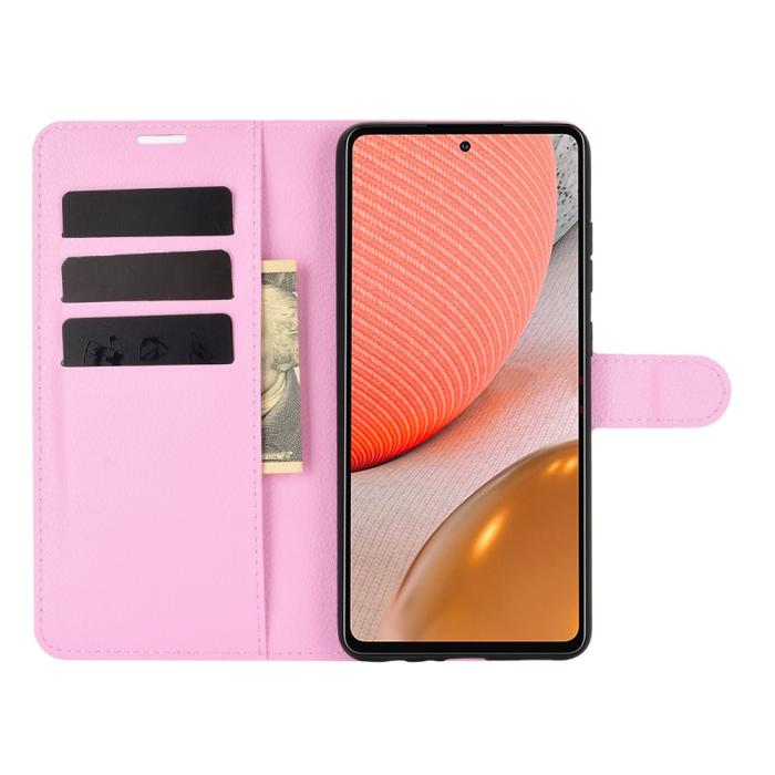Bild 4, Samsung Galaxy A72 - Litchi Läder Fodral - Ljus Rosa