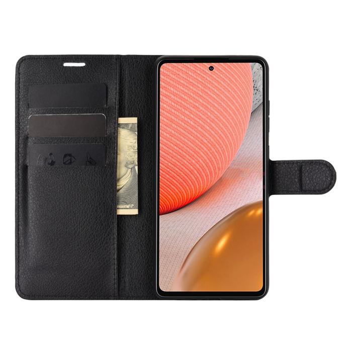 Bild 4, Samsung Galaxy A72 - Litchi Läder Fodral - Svart